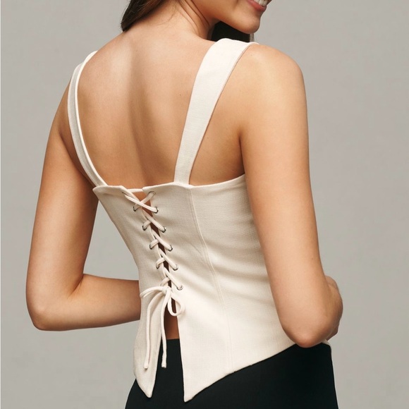 Reformation Alisa Ivory Corset Top Back Tie Lace Sweetheart Neckline - Picture 3 of 10